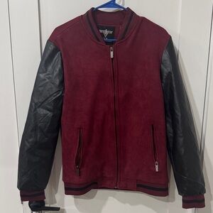 Men's VIP Collection Maroon and Black Bomber Varsity Jacket. Medium